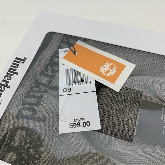 Timberland Gray Matching Beanie Hat & Scarf Set Spellout Brand New In Box Nwt - Picture 7 of 7